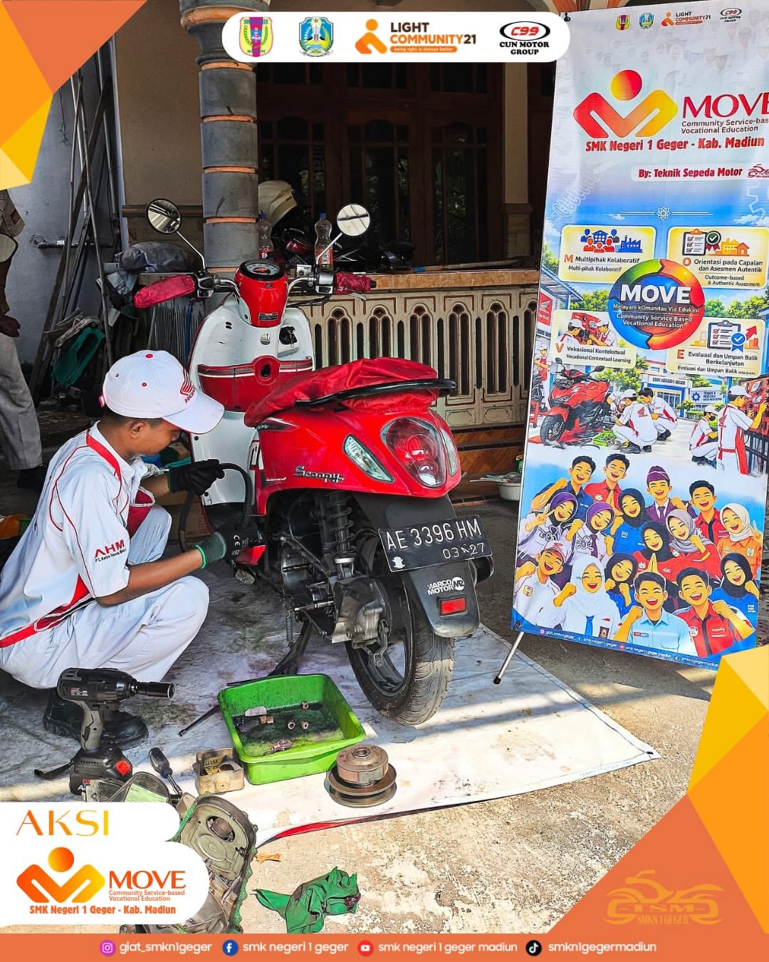 Service sepeda motor dengan 4 item utama yang di cek (CVT, Oli Mesin, Filter Udara dan Pengereman)